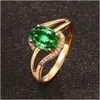 Cluster Rings Trendy Women Rose Gold Jewelry Oval Emerald Zircon Gemstone For Engagement Party Open Promise Finger Ring Accessories Dr Dh1Wm