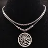 Kettingen Mode Rose Crystal Rvs Ketting Ketting Vrouwen Zilver Kleur Kettingen Sieraden Acero Inoxidable JoyeriaK N152S08