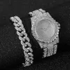 Montres-bracelets Montre Bracelet Pour Femmes Chaîne Cubaine Charme Glacé Mode Luxe Or Ensemble Bijoux Relojes269U
