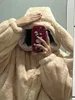 Damski futra zimowa Faux Faux Fluffy Puszysta kurtka z uszami Raglan Sleeve Zipper Oversize Harajuku Kawaii Hood