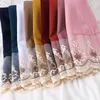 Vêtements ethniques Élégant Musulman Longue Dentelle Hijab Bulle Mousseline De Mousseline Écharpe Femmes Plaine Châles Hijabs Bandeau Islamique Foulard Turban Foulard