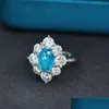 Cluster Rings Fashion 100% 925 Sterling Sier Oval Cut Paraiba Tourmaline Created Moissanite Gemstone Engagement Ring For Women Fine Dr Dh7Tw