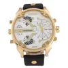 Horloges Merk Shiweibao Quartz Horloges Heren Mode Horloge Lederen Band Gouden Kast Relogio Masculino Dubbele Tijdzones Military228d