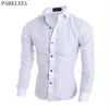 Mens Polka Dot Print White Dress Camisas Slim Fit Manga Longa Chemise Homme Business Casual Button Down Shirt Masculino Social314v