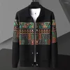 Jaquetas masculinas de alta qualidade estilo étnico lapela jaqueta de malha marca moda jacquard bolso camisola cardigan primavera e outono casaco casual