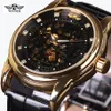 2022 novo topo de luxo vencedor marca relógio masculino automático auto-vento esqueleto relógio preto ouro diamante dial masculino negócios relógios de pulso269h