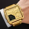 BOAMIGO, relojes de lujo de marca superior a la moda para hombre, reloj de cuarzo grande analógico Digital cuadrado deportivo de acero inoxidable dorado para hombre 220212249S