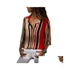 Womens Blouses Shirts Woman Chiffon Floral Print And Tops Long Sleeve Blouse Ladies Striped Tunic Plus Size Blusas 230220 Drop Deliver Dhn13