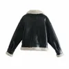 Women's Leather Winter Coat Streetwear Faux Lamb Fur Lapel Crop Jacket Autumn Female Moto Biker Warm Sheepskin Outwear