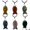 Ожерелья с подвесками в форме рыбы, каменное ожерелье, различные натуральные кристаллы, драгоценные камни, подвески для мужчин и женщин, подвески для ювелирных изделий, Dh2Si
