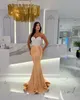 Gold Sweetheart Mermaid Evening Dresses Crystal Beaded Collar Formal Party Prom Dress Pleats Dresses for special occasion