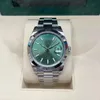 Mens Watches Rolx 41mm Smooth Bezel Datejust Green Dial 18K White Gold Automatic Movement Glass 126300 Luminous Sp2566 XRPBQ