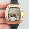 Top Quality Relógios Clássico 50mm x 44mm NTPT Esqueleto de Fibra de Carbono À Prova D 'Água Borracha Transparente Mecânico Automático Mens Watch M261Y