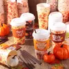 100 Pack Fall Paper Cups Coffee With Lids Cup Sleeves Party Disponable 16 Oz Thanksgiving Pumpkin lämnar middag