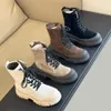 Topkwaliteit suède platform-motor-enkellaarzen dames Combat Knight-laarzen luxe designerschoenen fabrieksschoeisel bruin grijs wit met doos