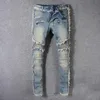 Jeans da uomo con frange in denim lavato vintage da motociclista per pantaloni patchwork dritti slim fit alla moda da moto Pantaloni grandi e alti232O
