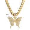 Chaînes Big Butterfly Pendentif Gold Couleur Colliers pour femmes Trendy Full Strass Acier inoxydable Curb Cuban Link Chain GP433