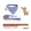 Hundehalsbänder, Leinen, Leinenhalsband-Set – 2er-Pack, Stickerei, Pfotenabdrücke, Plaid und Bandana mit Glöckchen, verstellbar, für Hunde und Katzen im Freien, Dr. Dhfq6