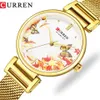 Curren relógio feminino de aço inoxidável, relógio de pulso de quartzo de marca superior da moda, bayan kol saati 9053, lindo presente254j