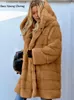 Pele feminina pele sintética 2023 novo frete grátis inverno quente casaco com capuz jaqueta de pele sintética para mulheres cor sólida solta pelúcia alta rua lazer estilo casaco t231003