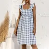 Kvinnors blusar 2023 Sexig rutig ruffles mini klänning mode kvinnor kväll fest strand swing femme casual ärmlösa klänningar vestidos