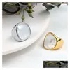 Band Rings Sier Ring For Women Trend Elegant Creative Vintage Geometric White Shell Party Jewelry Birthday Gifts Drop Delivery Dh0X8