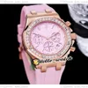 37mm日付26231 Miyota Quartz Chronsograph Womens Watch Pink Texture Dial Stopwatch Rose Gold Case Diamond Bezel Strap Fashi241u