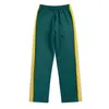 Men's Pants NEEDLES Arrival Trousers Butterfly 1:1 Embroidery Yellow Webbing Track Stripe Green Zipper Men Women Sweatpants Oversize