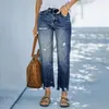 Jeans da donna Donna strappati con tasche applicate Chiusura con cerniera Pantaloni corti vintage a vita alta Autunno Casual Denim dritto Donna