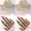 Cluster Ringe 17Km Kristall Gold Farbe Set Metall Schlange Für Frauen Hohl Ohrring Mode Mädchen Trendy Schmuck 2023 Drop Lieferung Ring Dhvbu