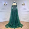 Party Dresses Serene Hill Arabic Green Cape Sleeves A Line Pärlad kväll lång 2023 Kändisklänningar för kvinnor Bröllop CLA71912