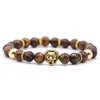 Beaded Gold Lion Head Gemstone Bead Stretch Armband Charms 8mm Stone Protection Healing Quartz Crystal Jewelry Drop Delivery Armband Dh86w