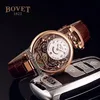 Bovet Swiss Quartz Mens Watch Amadeo Fleurier Rose Gold Skeleton White Dial Relógios Brown Leather Strap Relógios Cheap Timezonewatc292m