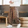 Calças masculinas China Lanterna Moda Japonesa Retro Workwear Flor Escura Grandes Bolsos Soltos Perna Larga Yamamoto Samurai