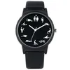 Creative Fun Quartz Watch for Men Black Dial Quartz Watches Comfort Black Leather Strap Wristwatch för Male H1012222J