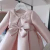 Vestidos de flor de cetim rosa para vestido de bola com aplicação de casamento vestidos para crianças tule pérolas tule pérolas de dama de honra de garotas de garotas de garotas da primeira comunhão 403 vestido 403