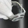 Часы Full Diamond SKY 40 мм, роскошные часы Iced Out, автоматические мужские серебряные часы из нержавеющей стали, черный циферблат, водонепроницаемый комплект из нержавеющей стали Diamond216a