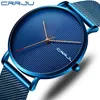 Crrju Luxury Men Watch Fashion Minimalist Blue Ultra-Thin Mesh Strap Watchカジュアル防水スポーツ男性腕時計ギフト3268