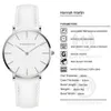 Hannah Martin Casual Ladies Watch avec bracelet en cuir étanche femmes montres argent Quartz montre-bracelet blanc Relogio Feminino 210189J