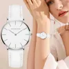Hannah Martin Casual Ladies Watch avec bracelet en cuir étanche femmes montres argent Quartz montre-bracelet blanc Relogio Feminino 210189J