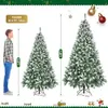 Árbol de Navidad preiluminado de 6 pies, piñas de pino artificiales y 270 luces LED cambiantes de color blanco cálido, parcialmente flocado falso X