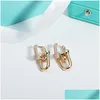 Stud 18K Gold Double Earrings For Women Fashion Luxury Esigner Ol Style Shining Diamond Earing Ear Rings Earring Party Wedding Drop Dhvxr