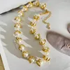 Chains Retro Seashell Conch Starfish Pearl Necklace For Gold Color Metal Clavicle Chain Women Jewerly