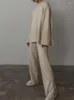 Kvinnors tvåbitar byxor mode split stickad tröja uppsättning för kvinnor överdimensionerade pullover bred benbyxa kostymer 2023 vinter kvinnlig chic stickad