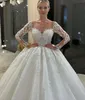 Lindo uma linha vestidos de casamento para noiva glitter lantejoulas ilusão mangas compridas vestido de casamento trem varredura plissado vestidos de noiva designer