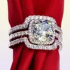 choucong Cushion cut 8mm Stone Diamond 10KT White Gold Filled 3in1 Engagement Wedding Ring Set Size 511 Gift4293397