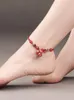 Anklets Antique Feet Chain Bell Sound Female 2023 Vintage Ethnic Style Thick Red Rope