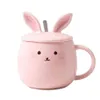 Cartoon Rabbit with Lid Spoon Ceramic Cup Coffee Breakfast Cup Mug Cute Student Couple Cup With Lid And Spoon G1126301q