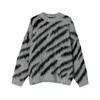 Männer Pullover Mode Nische Unregelmäßige Kontrastfarbe Zebra Muster Oansatz Pullover Lose Beiläufige High Street Oberbekleidung Strickwaren