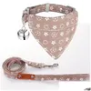 Hundehalsbänder, Leinen, Leinenhalsband-Set – 2er-Pack, Stickerei, Pfotenabdrücke, Plaid und Bandana mit Glöckchen, verstellbar, für Hunde und Katzen im Freien, Dr. Dhfq6